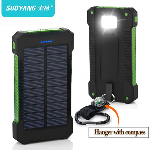 Top Solar Power Bank Waterproof 30000mAh Solar Charger Ports External Charger Powerbank for Xiaomi Smartphone with LED Light